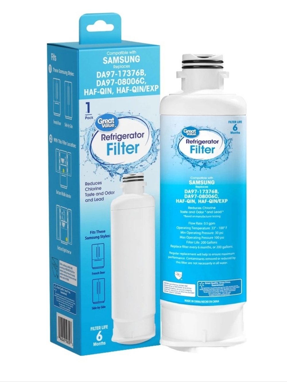 Great Value Replacement Water Filter for Samsung Fridge DA97-17376B, 02164 -...